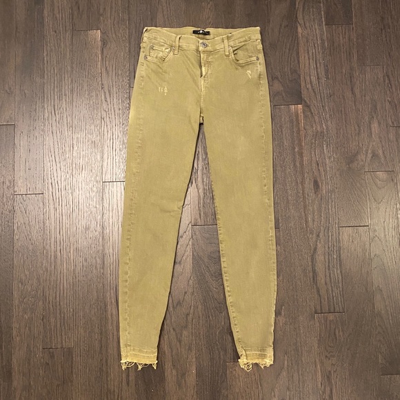 7 For All Mankind Denim - 7 For All Mankind Olive Green Distressed Skinny Jeans
